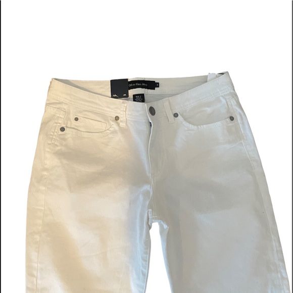 NWT Calvin Klein white crop straight leg cotton blend zipper closure pant size 8 - Picture 2 of 12